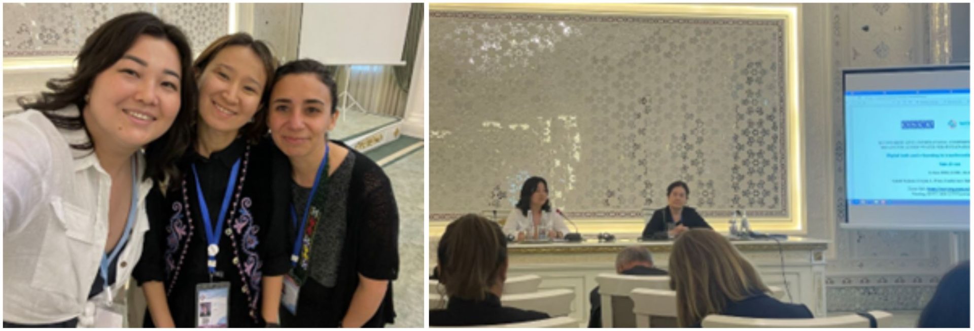 Saule Ospanova, Sogol Jafarzadeh and Cholpon Aitakhunova at the “Digital Tools and E-Learning in Transboundary Water Management” event, June 2022