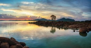 Sunset over Gabarone Dam in Botswana