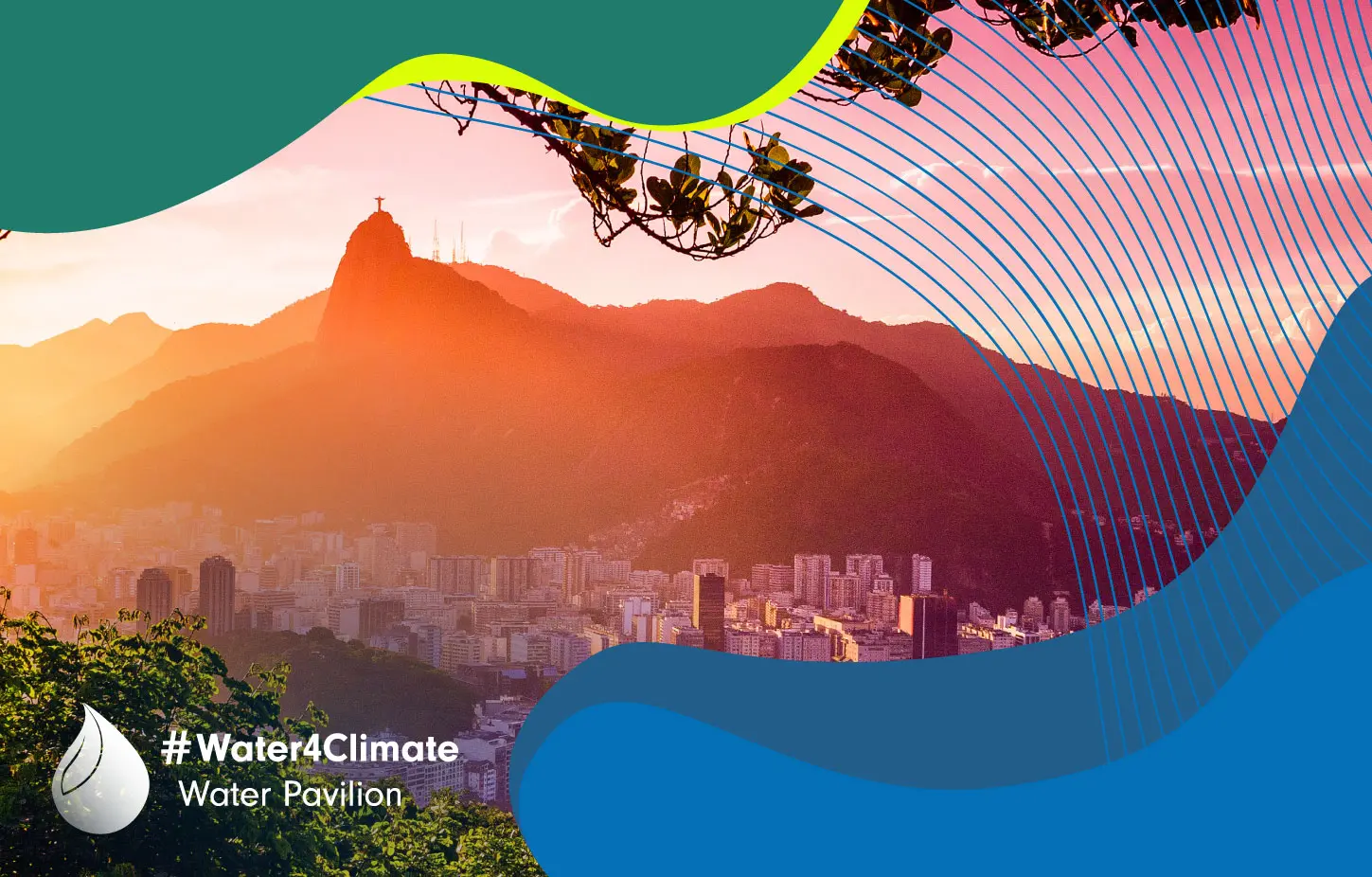 Buildings at the waterfront with Christ The Redeemer statue in the background, Corcovado, Rio de Jan