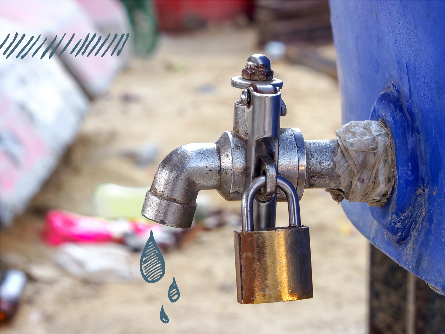 Water tap locked to protect from stealing or drinking water