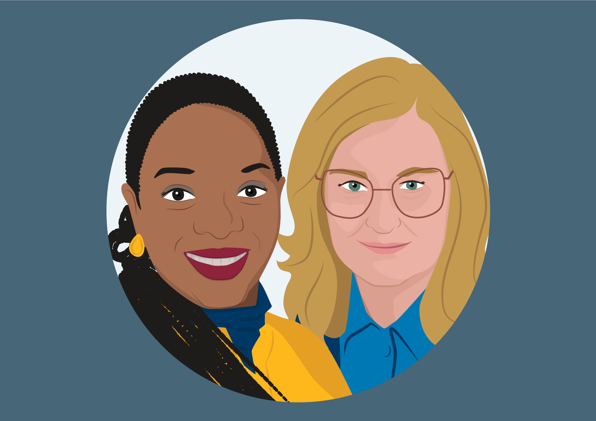 Digital portrait of Julienne Ndjiki and Katie Golide-Ryder, by Cecile Pillon Hue