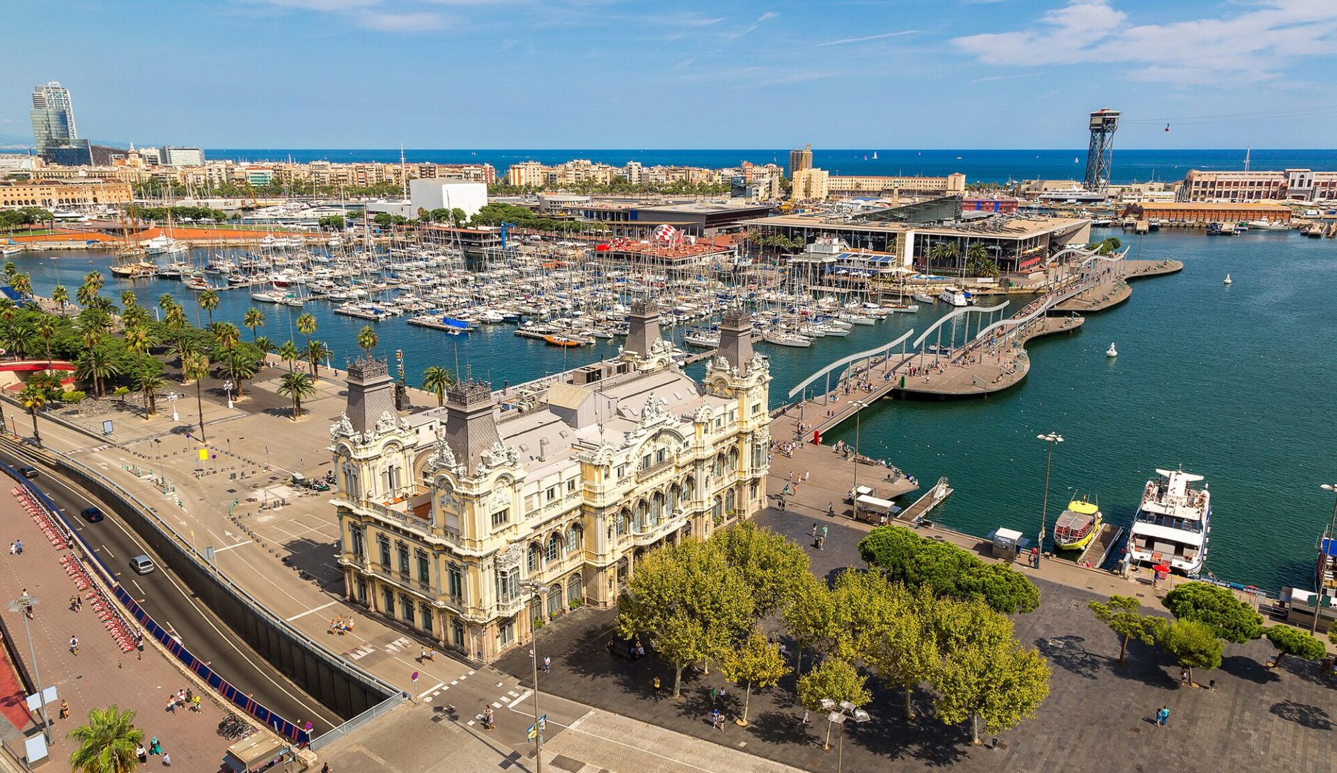 Aerial view of the waterfront of the city of Barcelona, Spain