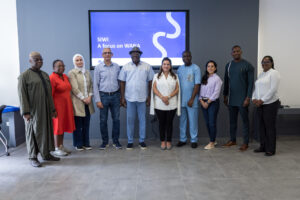 Lara Nassar, Manal Sraideh and Moez Allaoui from SIWI welcoming a delegation from Ghana into the Jordan office